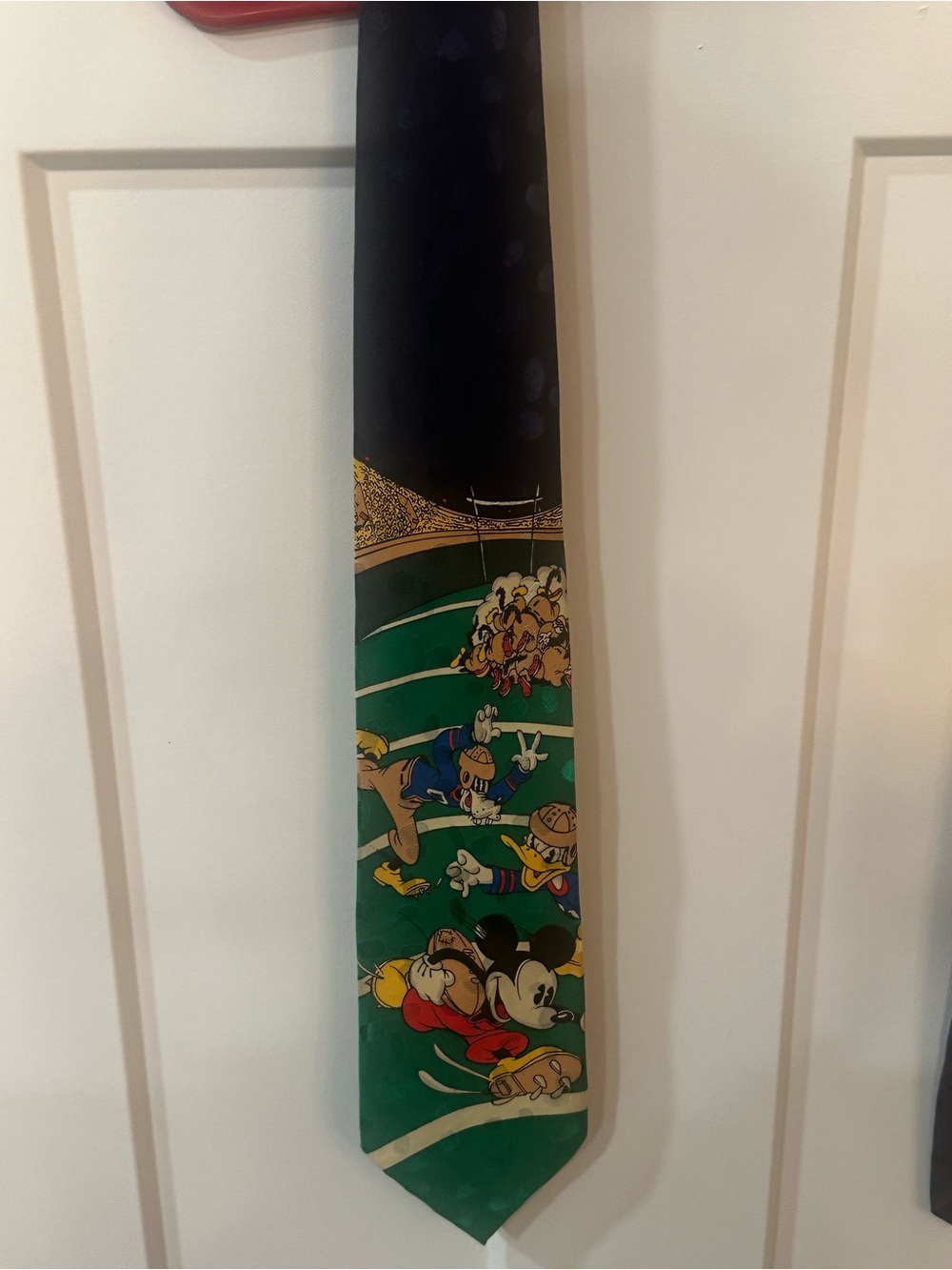 Vintage Disney Store Mickey Mouse Football Sports Neck Tie 100% Silk 1990s